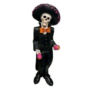 Black Mariachi Band Skeleton Figurine Day Of The Dead